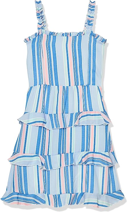 Speechless Girls' Sleeveless Ruffled Tiered Dress  Color Blue/White Size 12