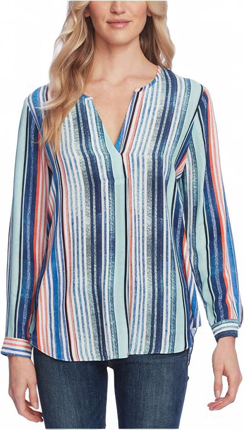 Vince Camuto Women's Striped Open Front Blouse  Multicolor Size XL