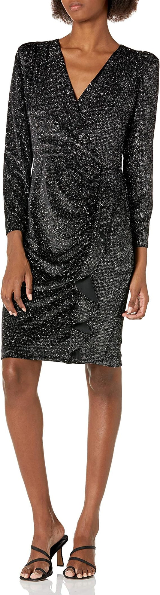 Calvin Klein Glitter Velvet Ruffle-Trim Dress  Color Black Multi Size 12