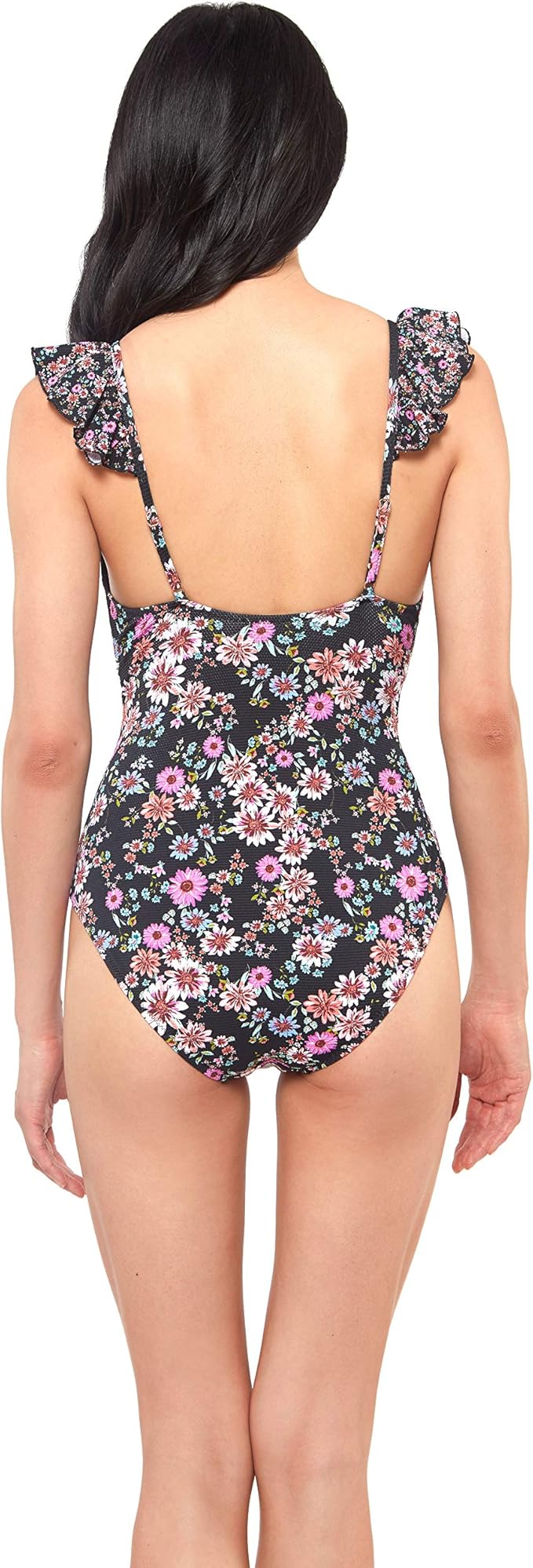 Jessica Simpson V Neck One Piece Swimsuit Bathing Suit  Color Lilac Palm Print Size S