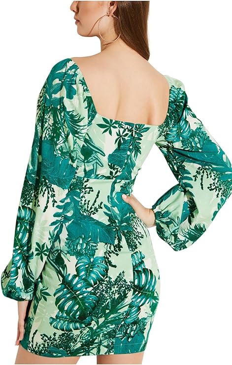 GUESS Junglescape Long Sleeve Tie-Front Dress  Color Botanic Size XS