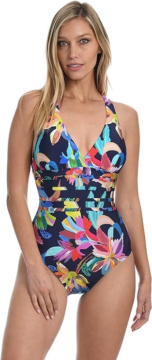 La Blanca X-Back Tummy-Control One-Piece Swimsuit  Color Indigo Multi Size 8