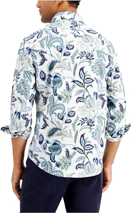 Tasso Elba Men's Ciratto Floral-Print Button Down Shirt  Color Sage Combo Size XL