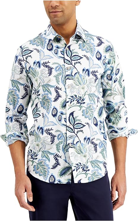 Tasso Elba Men's Ciratto Floral-Print Button Down Shirt  Color Sage Combo Size XL