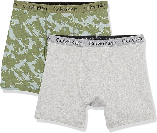 Calvin Klein Boys' Modern Cotton Boxer Briefs Underwear, 2-Pack  Color Green Size XL