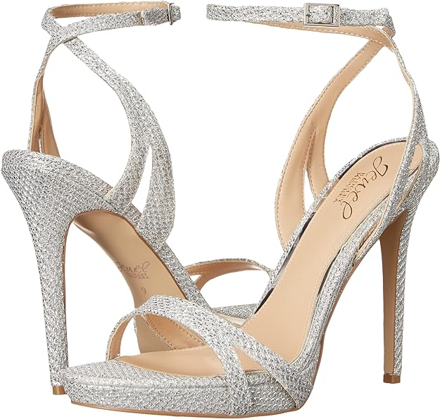 Jewel Badgley Mischka Women's Arianna Shimmering Platform Stiletto Sandals  Color Silver Glitter Size 8M