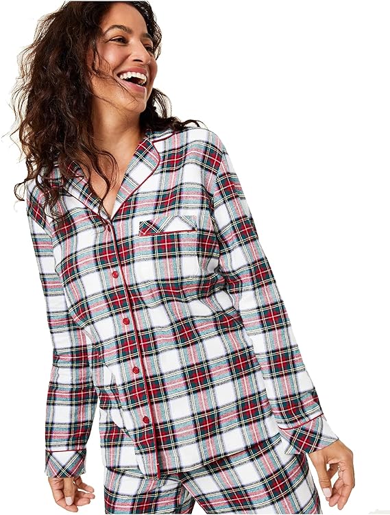 Family Pajamas Women's Cotton Knit Plaid Pajamas Set  Color Stewart Plaid Size M