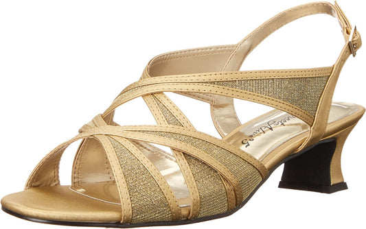 Easy Street Women's Tristen Dressy Mesh Inset Dress Sandals  Color Gold Satin Size 8W