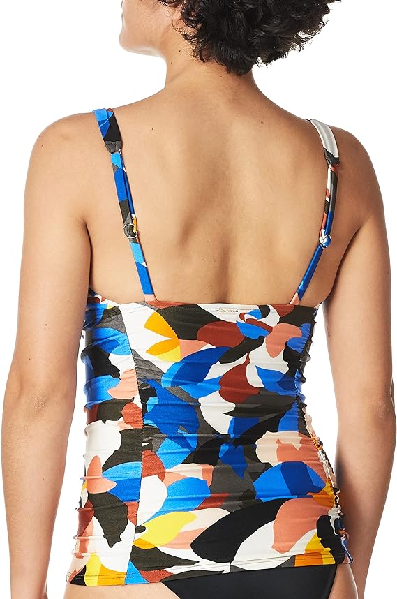 Calvin Klein Printed Ruched Tankini Top  Color Nectar Multi Stained Glass Floral Size XL