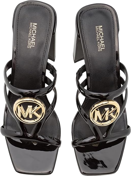 Michael Kors Women's Hampton Gold Logo Sandals  Color Black Size 8.5M