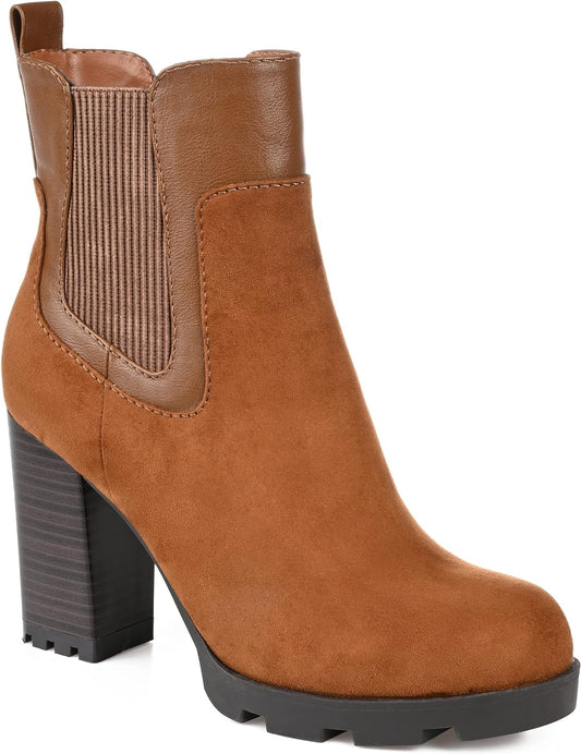 Journee Collection Women's Islana Stacked Heel Booties  Color Cognac Size 8M