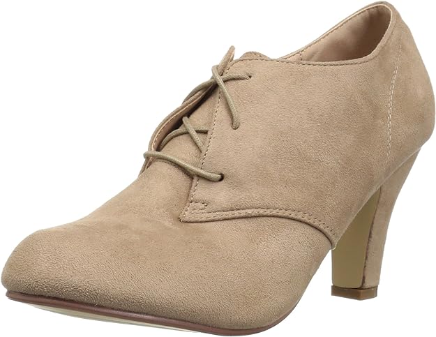 Journee Collection Women's Leona High Heel Lace-up Faux Suede Pumps  Color Taupe Size 7W