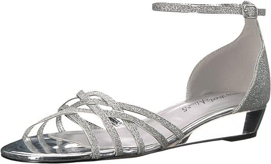 Easy Street Women's Tarrah Crossover Wedge Sandals  Color Silver Glitter Size 7.5M