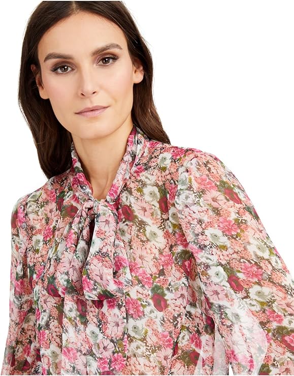 INC International Concepts Women's Sheer Bow-Tie Blouse  Color Sybil Blooms Size L