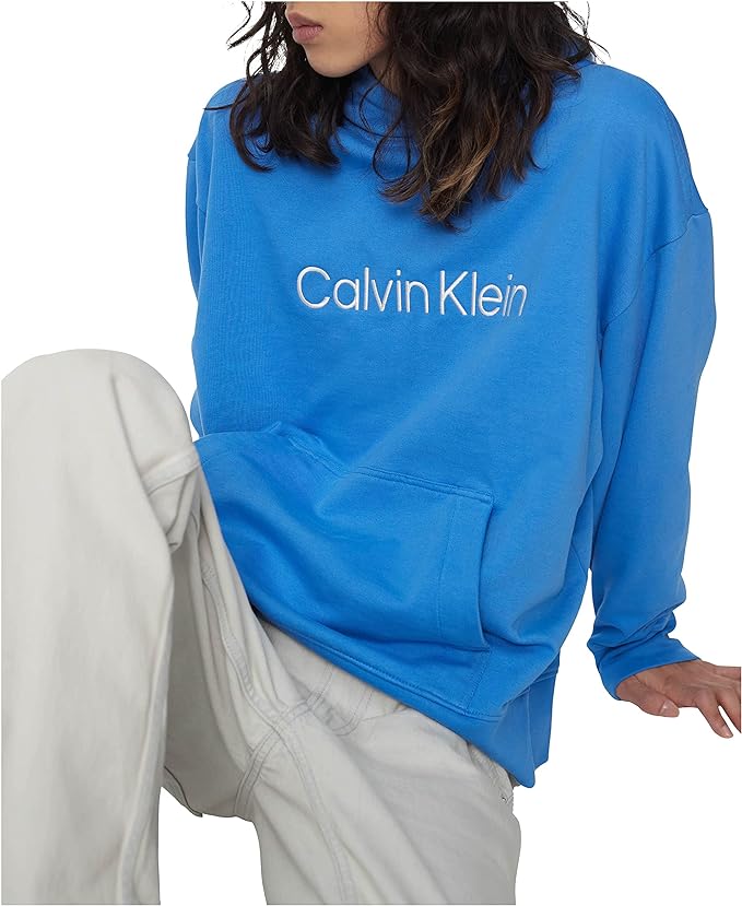 Calvin Klein Men's Men's Relaxed Fit Logo French Terry Hoodie  Color Palace Blue Size XL