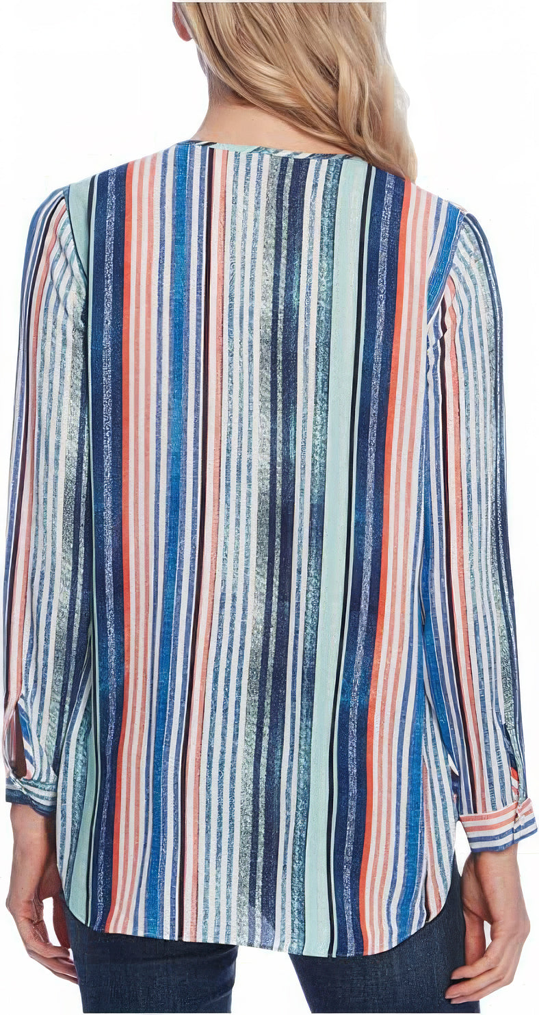 Vince Camuto Women's Striped Open Front Blouse  Multicolor Size XL