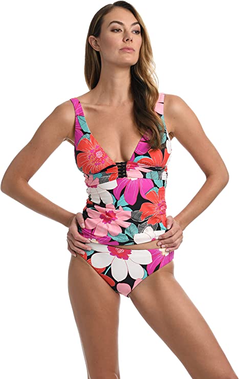 La Blanca Knot-Trim Tankini Top  Color Full Bloom Floral Multi Size 8