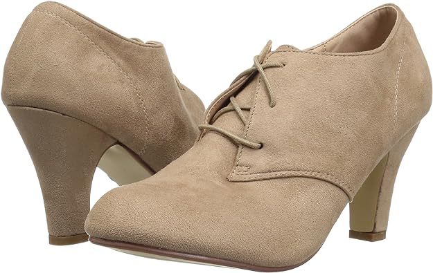 Journee Collection Women's Leona High Heel Lace-up Faux Suede Pumps  Color Taupe Size 7W