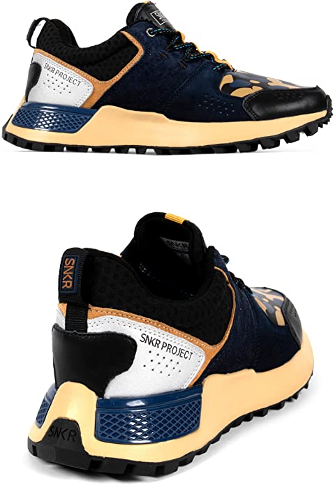 SNKR PROJECT Men’s Duane Sneaker  Color Navy Yellow Size 10.5M