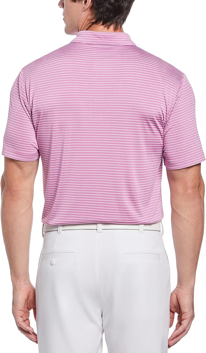 PGA TOUR Men's Feeder Stripe Short Sleeve Golf Polo Shirt  Color First Bloom Size S