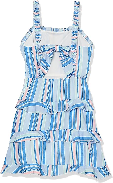 Speechless Girls' Sleeveless Ruffled Tiered Dress  Color Blue/White Size 12