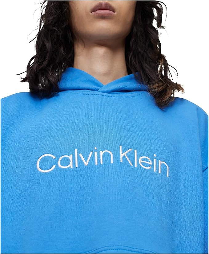 Calvin Klein Men's Men's Relaxed Fit Logo French Terry Hoodie  Color Palace Blue Size L