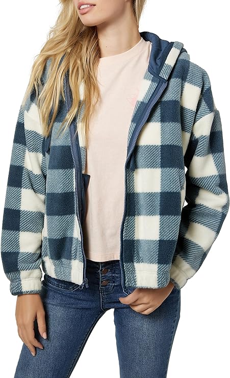 O'Neill Juniors Lynnwood Hooded Supersherpa Jacket  Color Plaid Slate Size XS