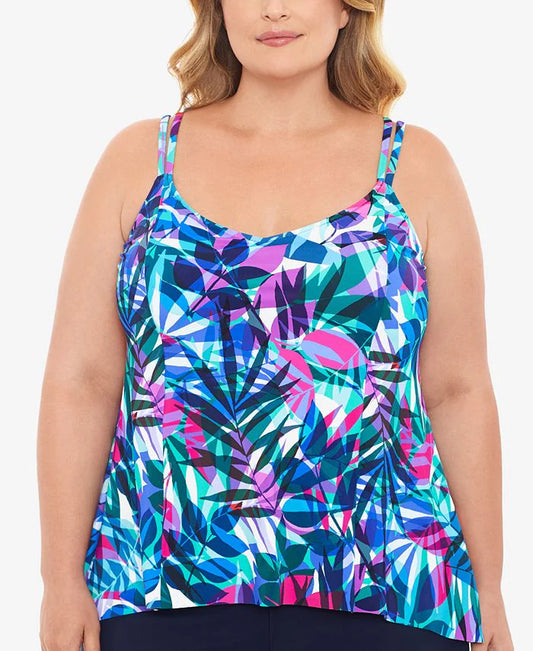 Swim Solutions Plus Size Princess-Seam High-Low Tankini Top  Color New Prism Multi Size 20W