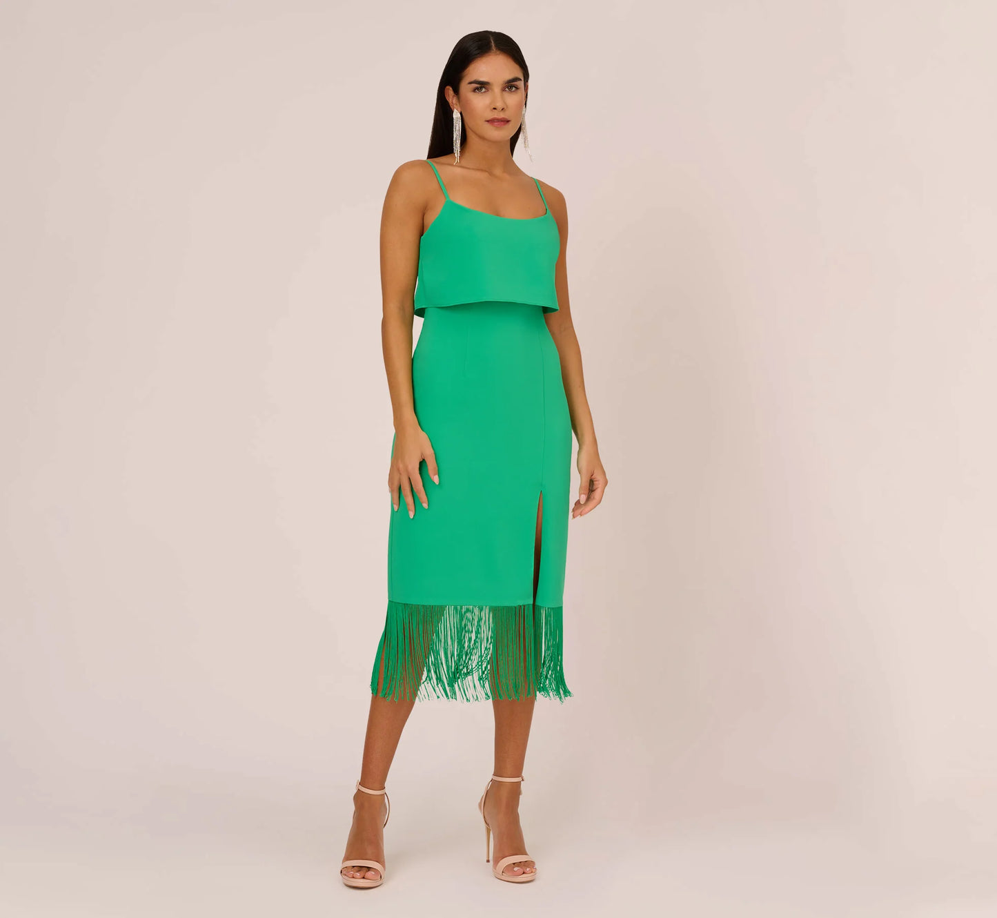 Adrianna by Adrianna Papell Fringed-Hem Midi Sheath Midi Dress  Color Summer Green Size 10