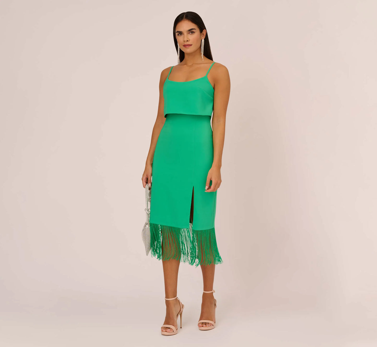 Adrianna by Adrianna Papell Fringed-Hem Midi Sheath Midi Dress  Color Summer Green Size 10