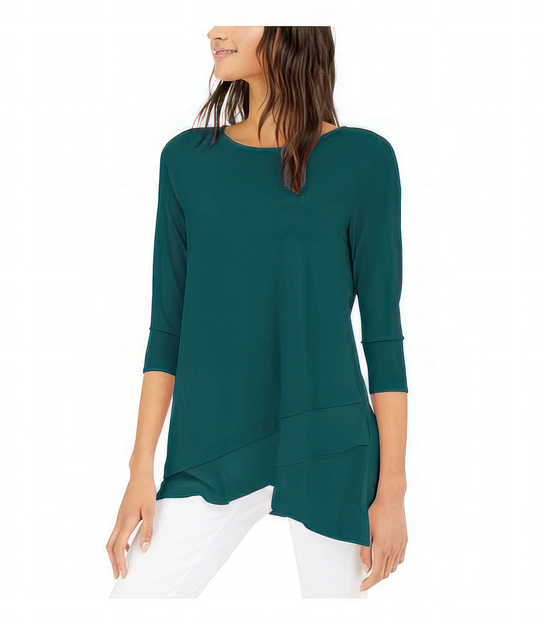 ALFANI Women's 3/4 Sleeve Jewel Neck Top  Color Teal Motif Size M