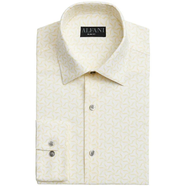 Alfani Men's Slim-Fit Performance Stretch Dress Shirt  Color Yellow White Size 15/15.5 34/35