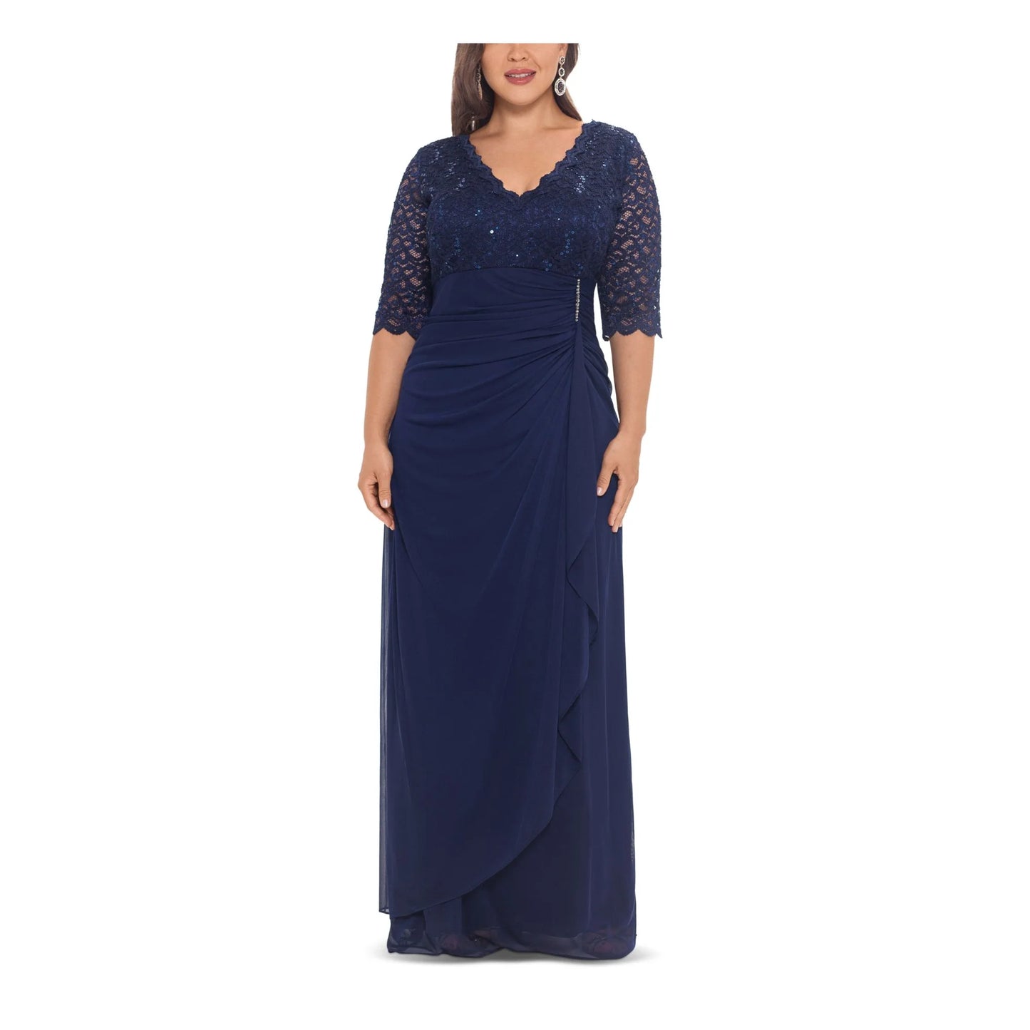 Betsy & Adam Plus Size V-Neck Gown  Color Navy Size 16W