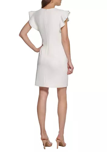 DKNY V-Neck Flutter Sleeve Solid Tie Waist Dress  Color Ivory Size 4