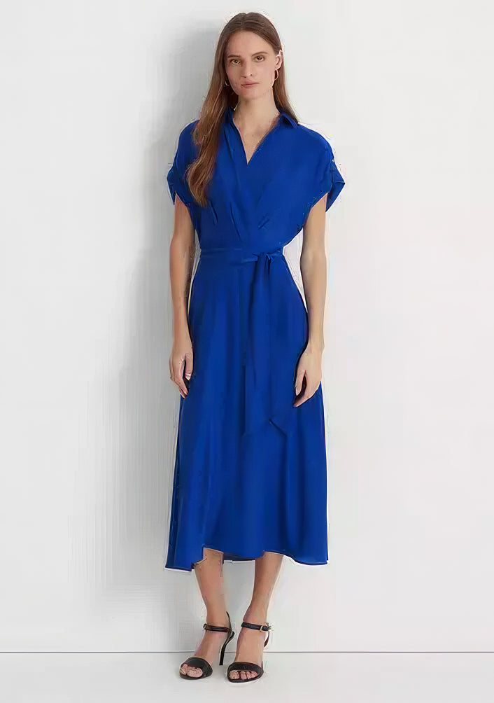 Lauren Ralph Lauren Women's Belted Crepe Dress  Color Blue Saturn Size 4