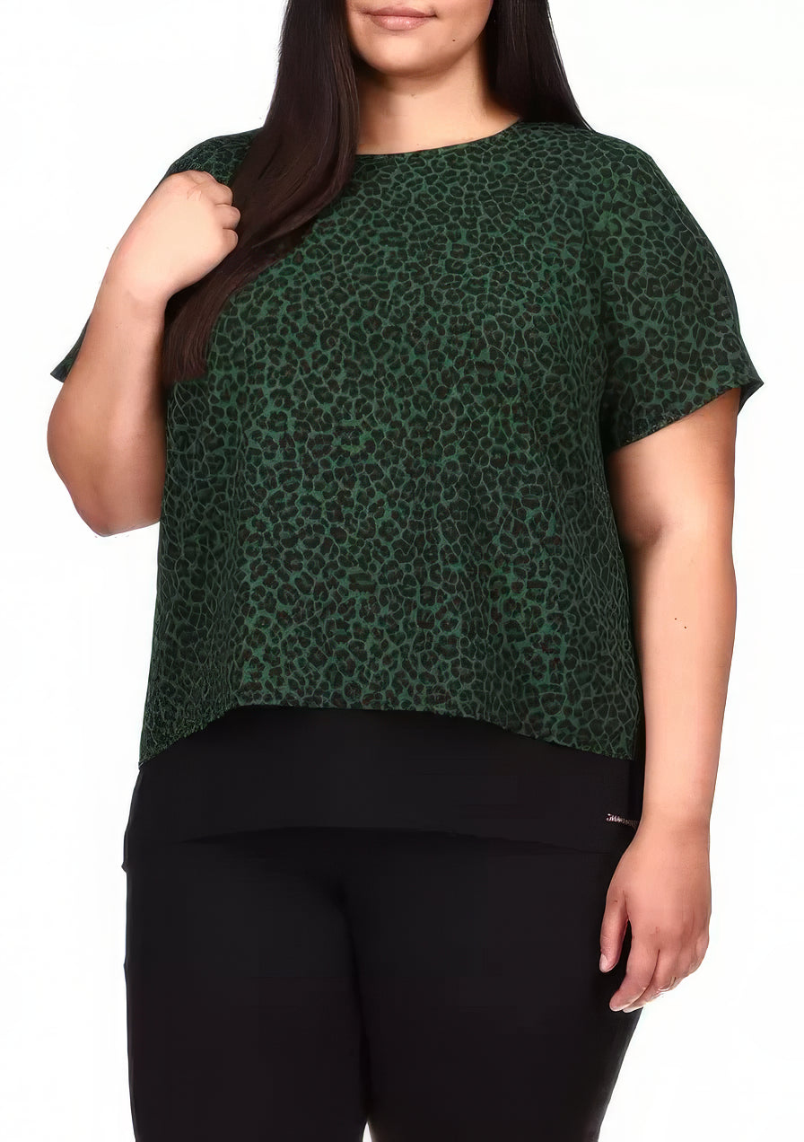 Michael Kors Women's Plus Size Cheetah Cut Out Short Sleeve Top Color Moss Size 1X