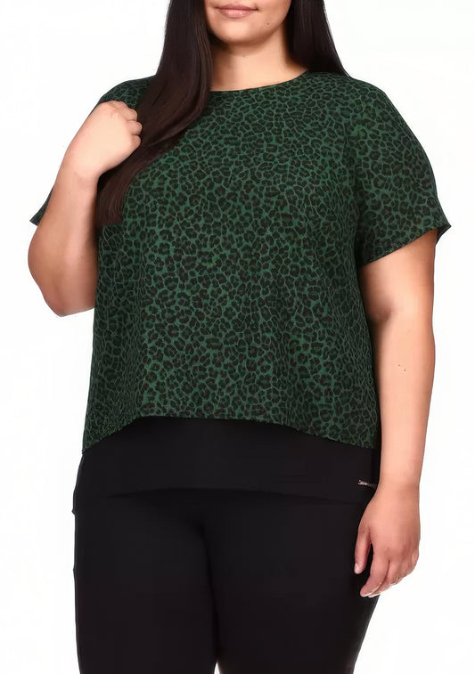 Michael Kors Women's Plus Size Cheetah Cut Out Short Sleeve Top Color Moss Size 1X