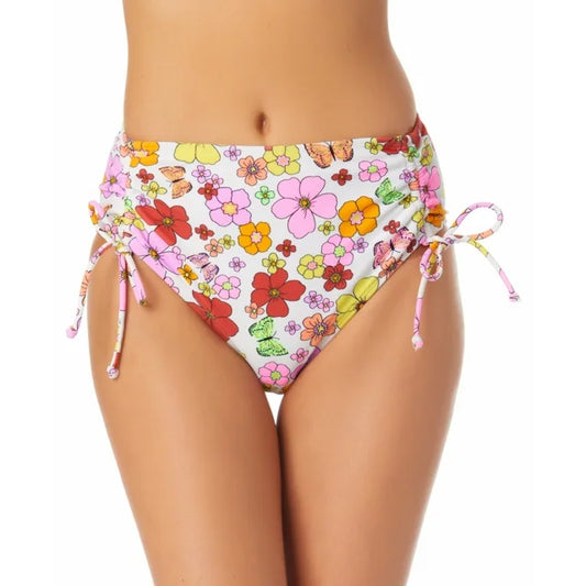 California Waves Juniors Printed Cinch-Side High-Waist Bikini Bottoms Color Floral Print Size L