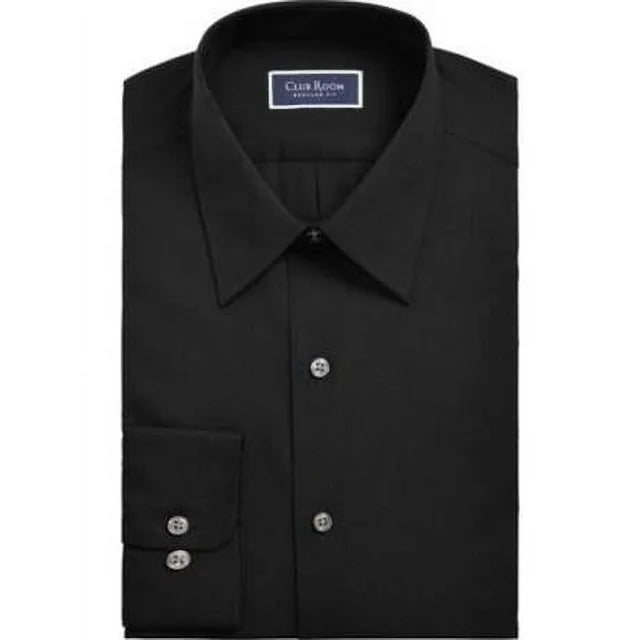 Club Room Men's Regular Fit Long Sleeve Dress Shirt  Color Deep Black Size M 15-15.5