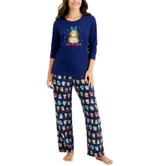 Family Pajamas Women's  Bah Humbug Novelty Pajama Set  Color Blue Size XS