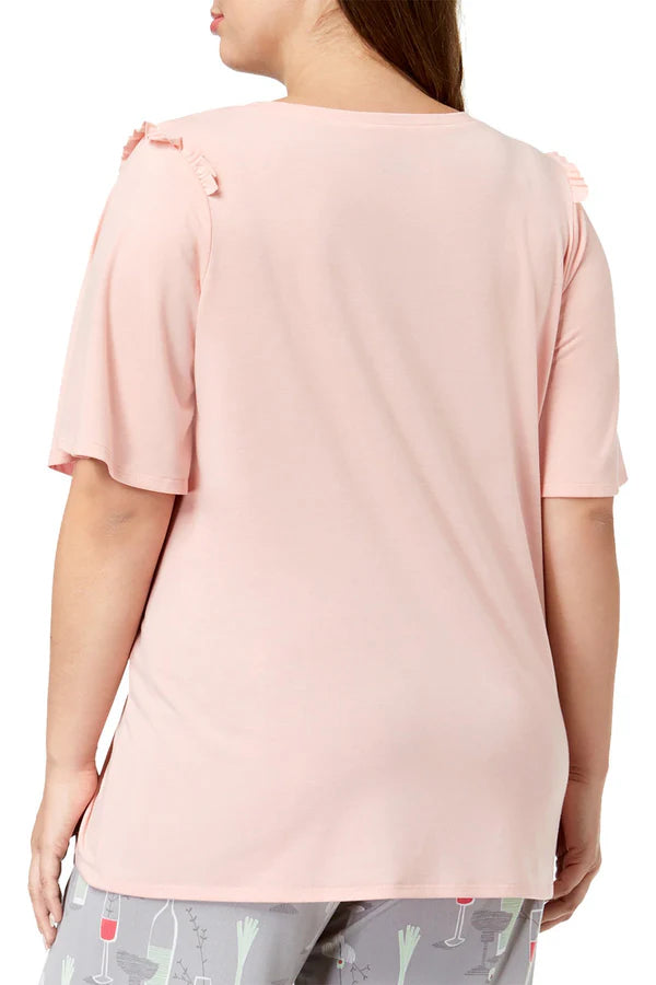 Hue Women's Bell Ruffled-Sleeve Sleep Top  Color Pink Size XL