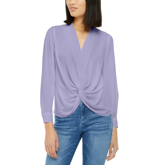 INC International Concepts Women's Solid Twist-Front Blouse  Color Purple Swirl Size S