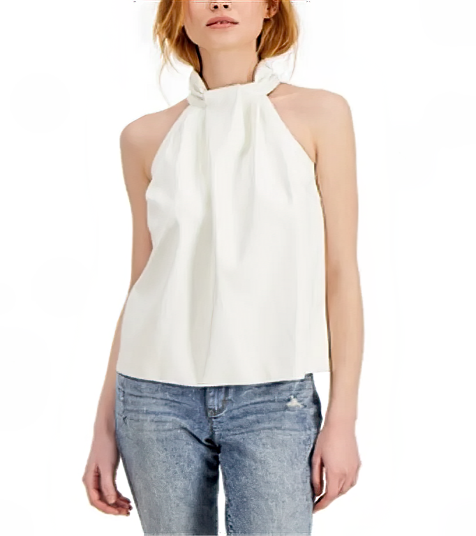 INC Inernational Concepts Women's Sleeveless Faux Leather Twist Neck Top  Color Washed White Size M