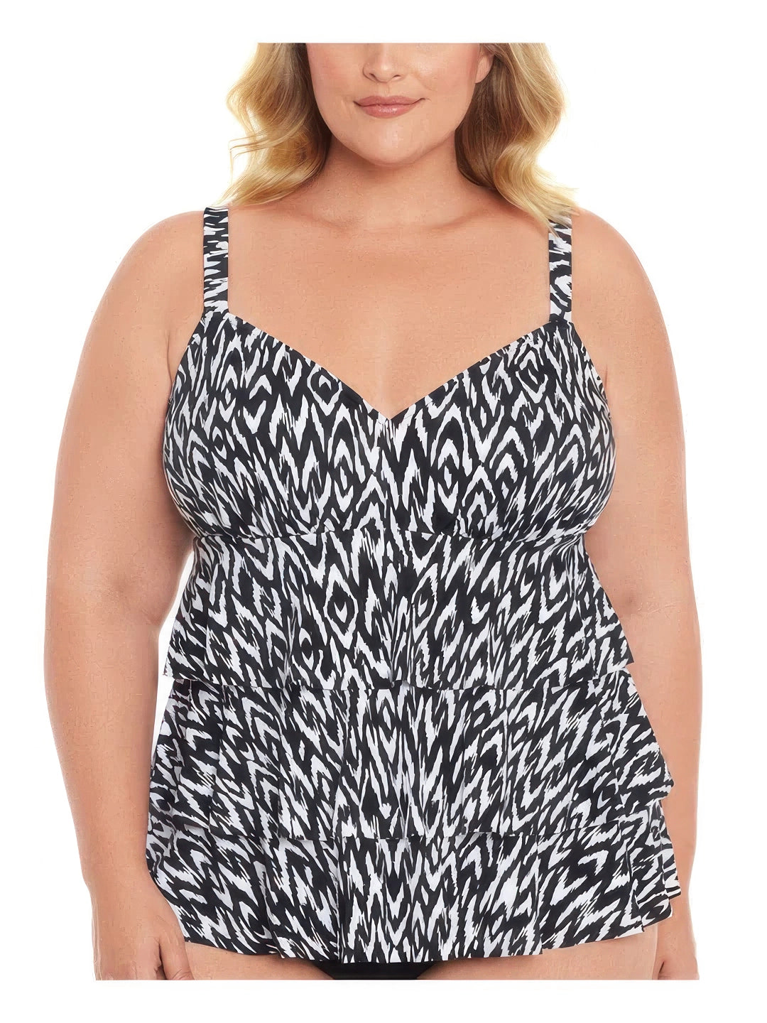 Swim Solutions Plus Size Mod Eclectic One-Piece Swimsuit  Color Black Multi Size 18W