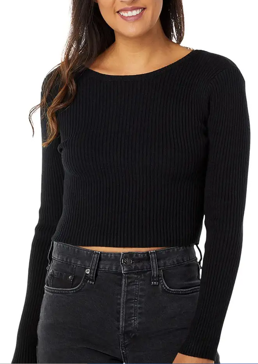 ASTR Women's The Label Elson Cropped Chain-Back Sweater  Color Black Size XS