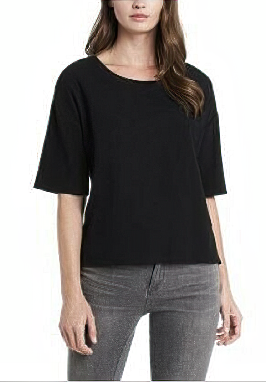 Vince Camuto Women's Elbow Sleeve French Terry Top  Color Rich Black Size 2XS