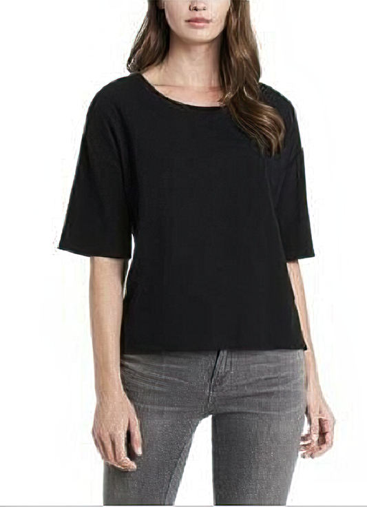 Vince Camuto Women's Elbow Sleeve French Terry Top  Color Rich Black Size XS