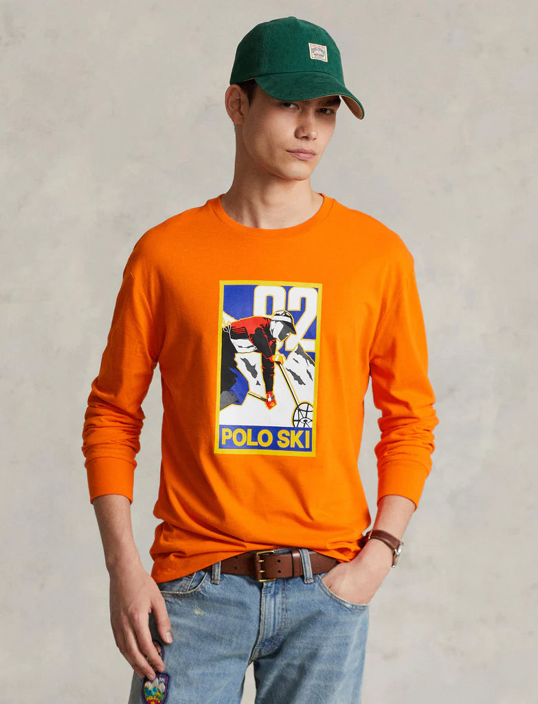 Polo Ralph Lauren Men's Ski 92 Long Sleeve T-Shirt  Color Orange Size 2XL