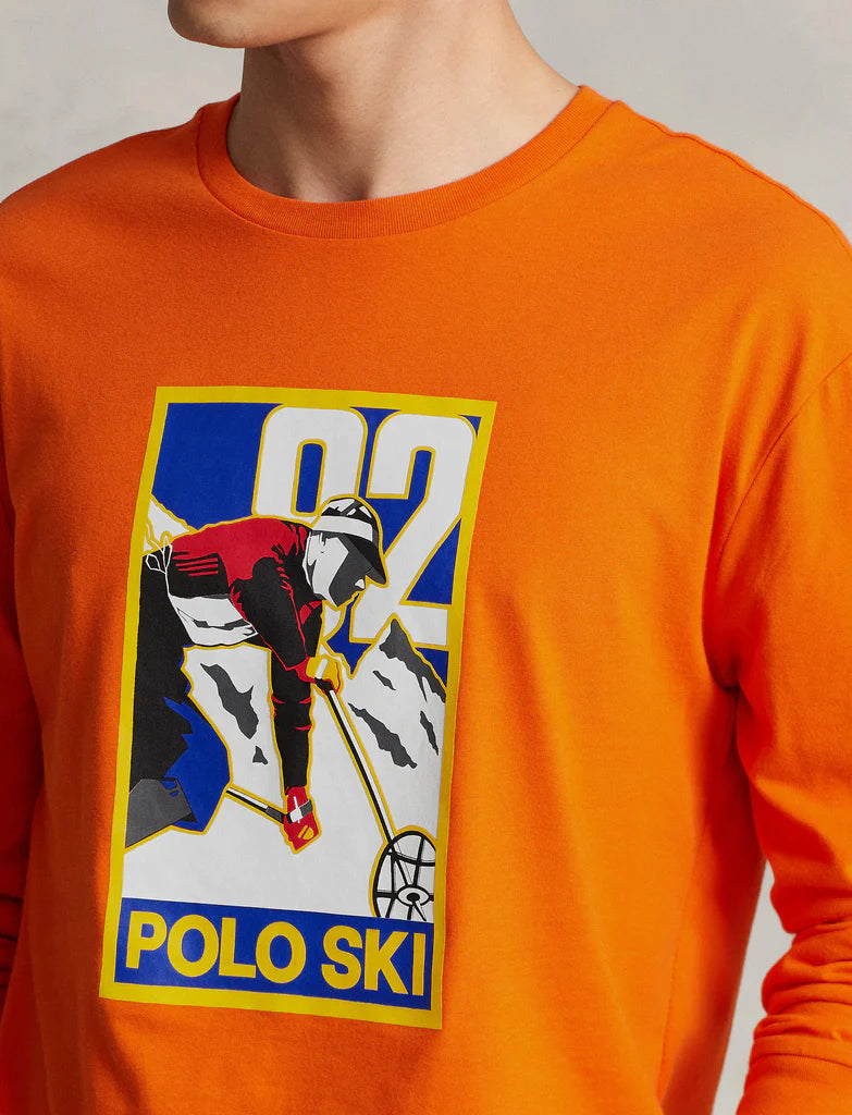 Polo Ralph Lauren Men's Ski 92 Long Sleeve T-Shirt  Color Orange Size 2XL