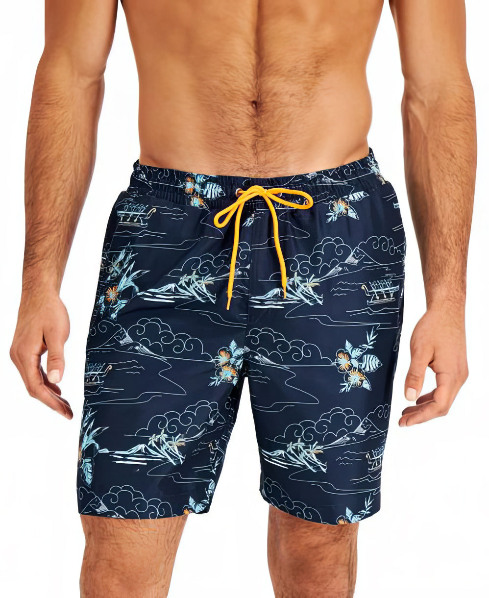 Club Room Men's Island Scene Swimsuit Trunks  Color Blue Size S